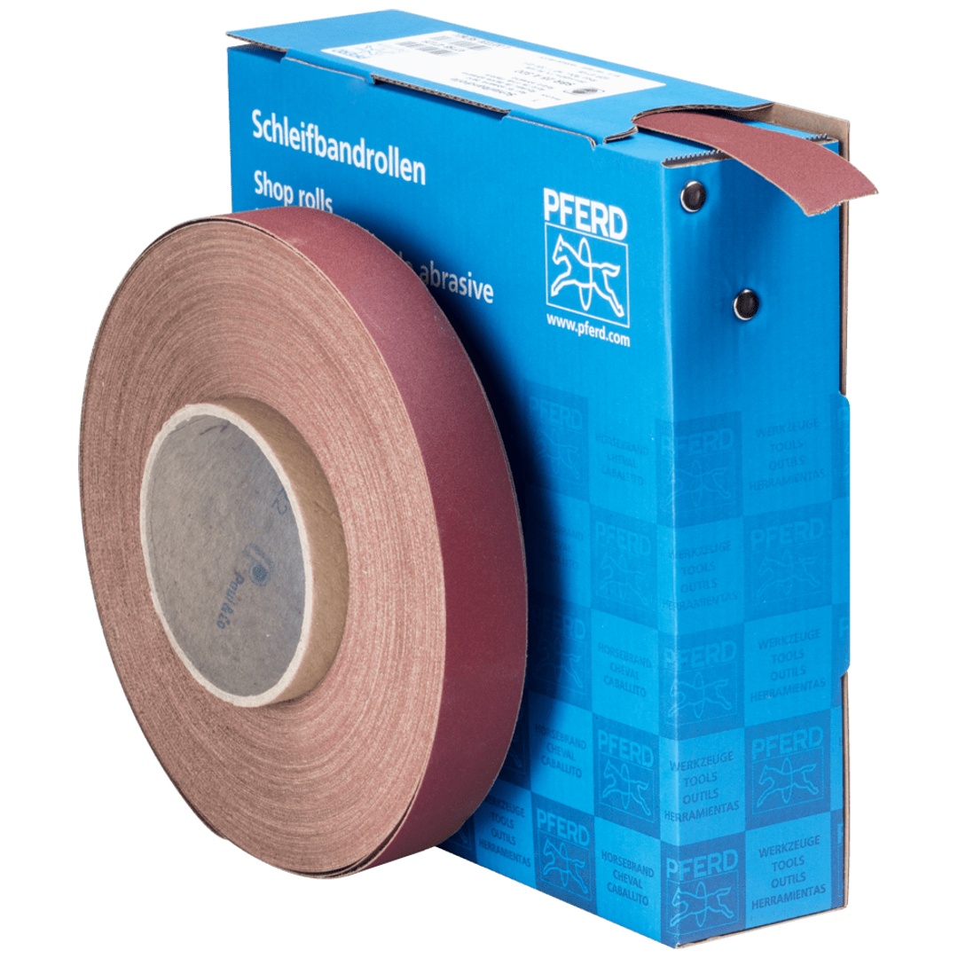 PFERD TOOLS Korund Schleifbandrolle Gewebe SBR Breite 25 mmxLänge 50m A320 für universelle Anwendung