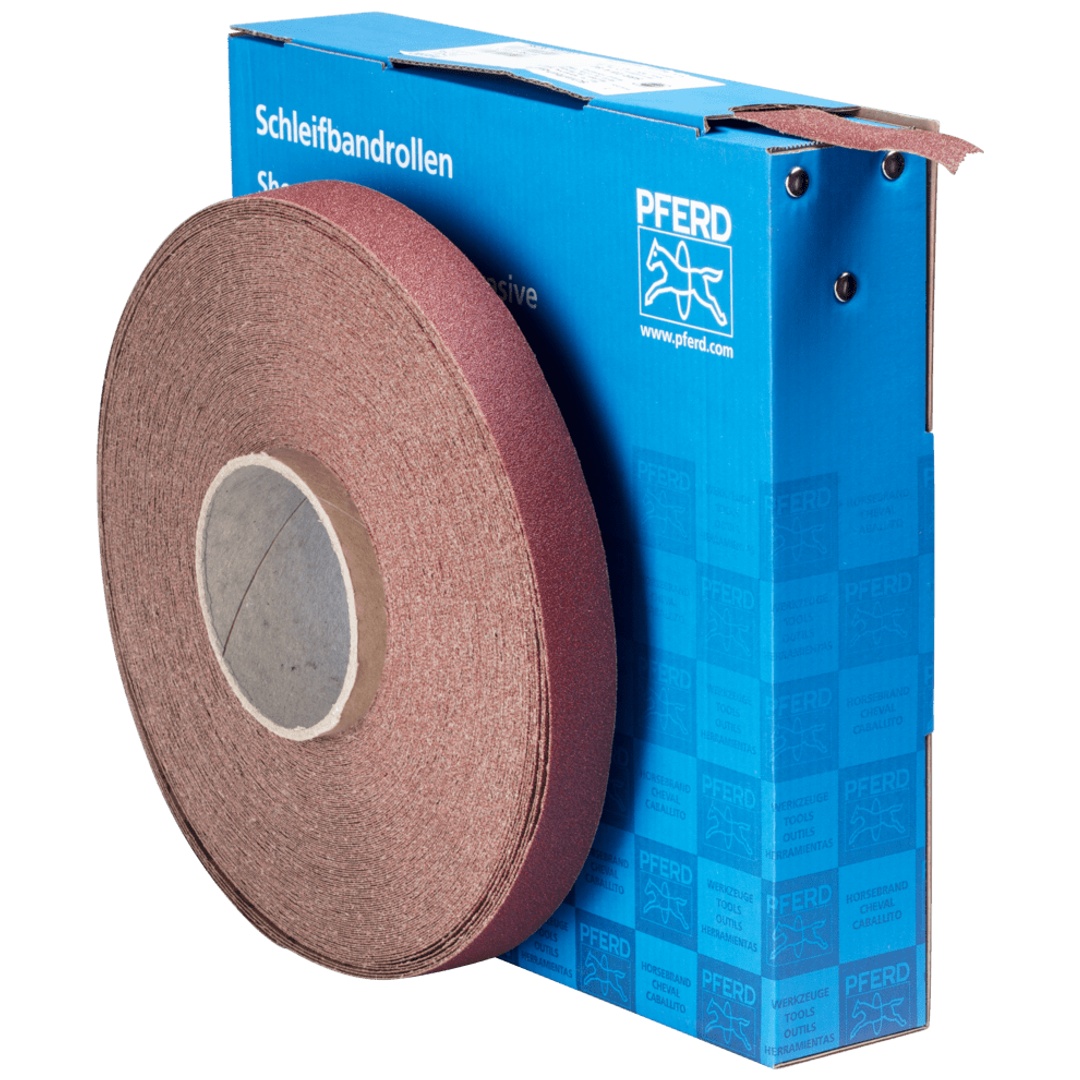 PFERD TOOLS Korund Schleifbandrolle Gewebe SBR Breite 25 mmxLänge 50m A80 für universelle Anwendung