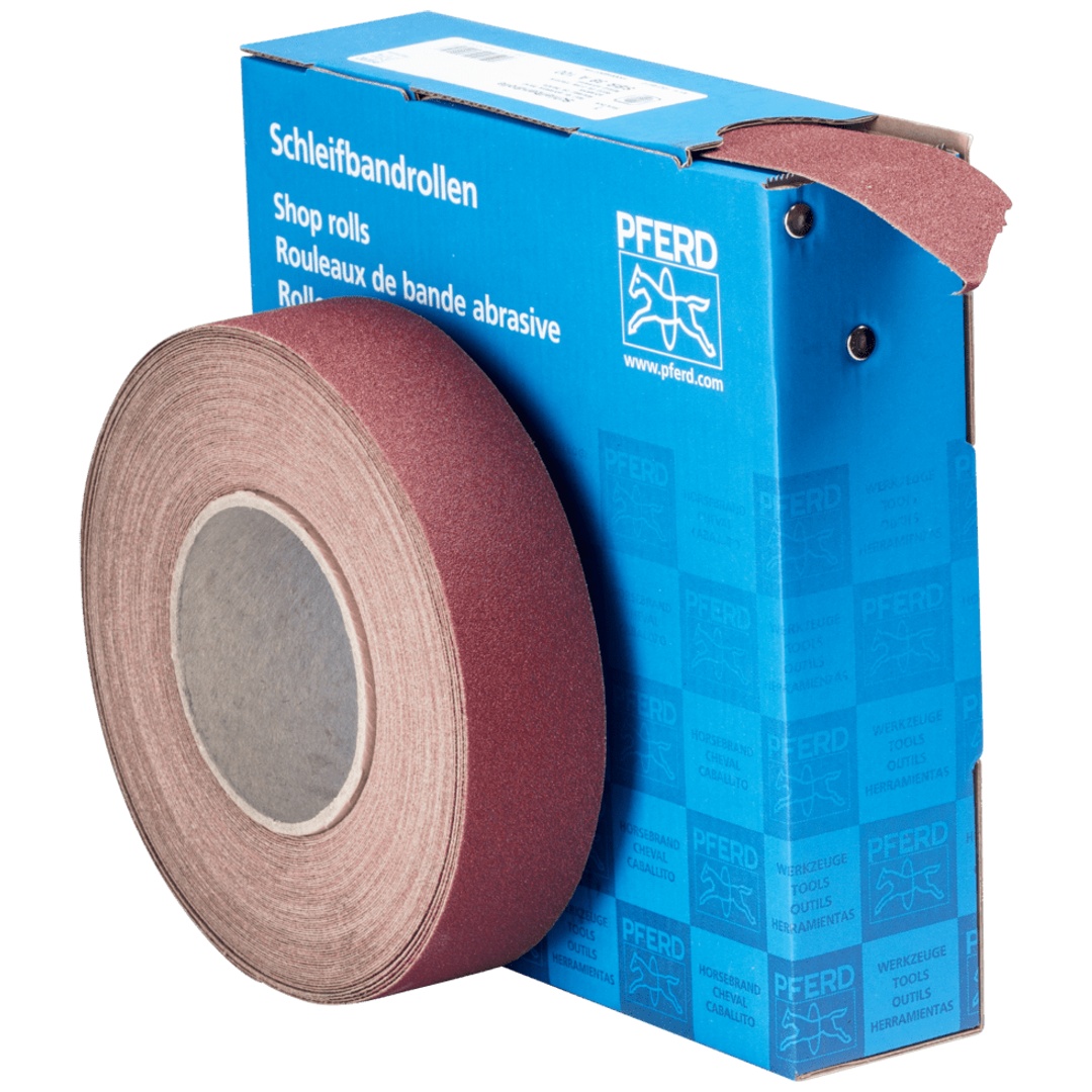 PFERD TOOLS Korund Schleifbandrolle Gewebe SBR Breite 38 mmxLänge 25m A100 für universelle Anwendung