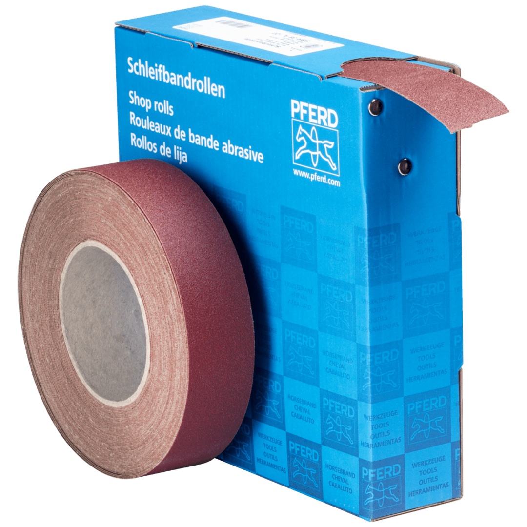 PFERD TOOLS Korund Schleifbandrolle Gewebe SBR Breite 38 mmxLänge 25m A120 für universelle Anwendung