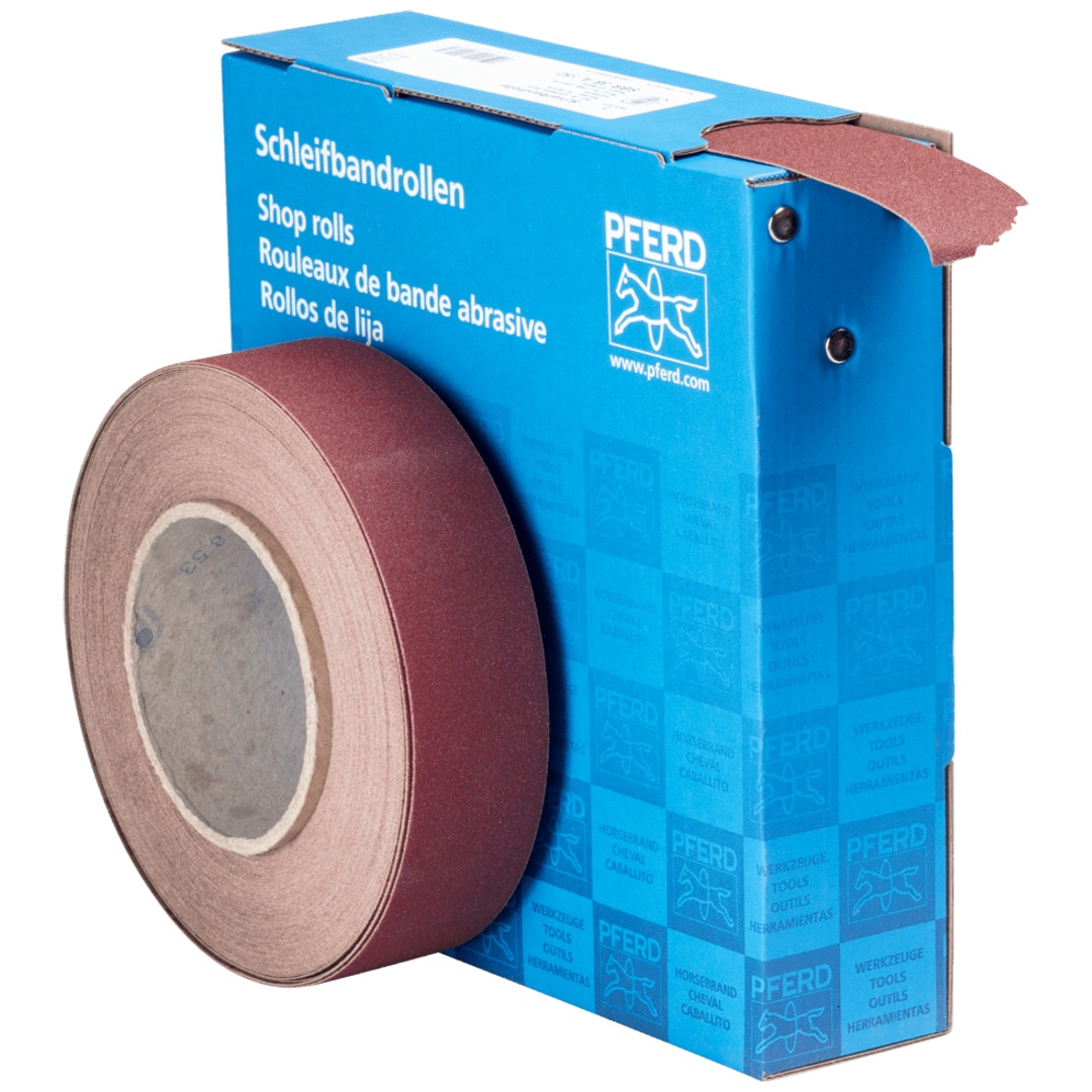 PFERD TOOLS Korund Schleifbandrolle Gewebe SBR Breite 38 mmxLänge 25m A150 für universelle Anwendung