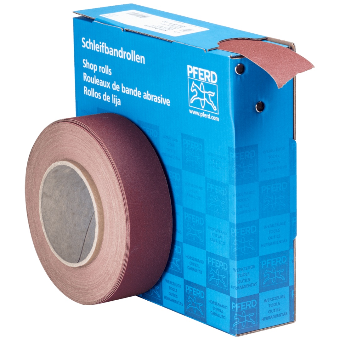 PFERD TOOLS Korund Schleifbandrolle Gewebe SBR Breite 38 mmxLänge 25m A180 für universelle Anwendung