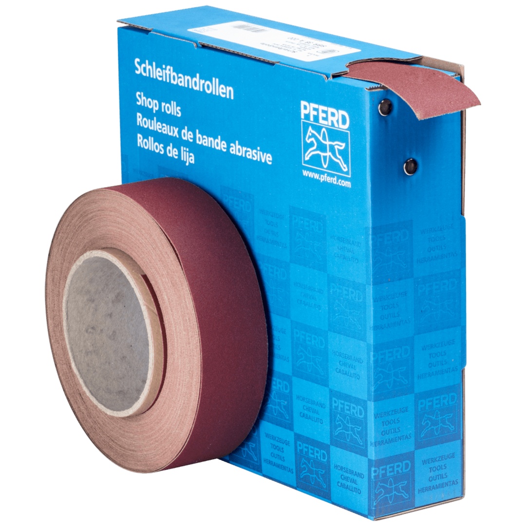 PFERD TOOLS Korund Schleifbandrolle Gewebe SBR Breite 38 mmxLänge 25m A220 für universelle Anwendung