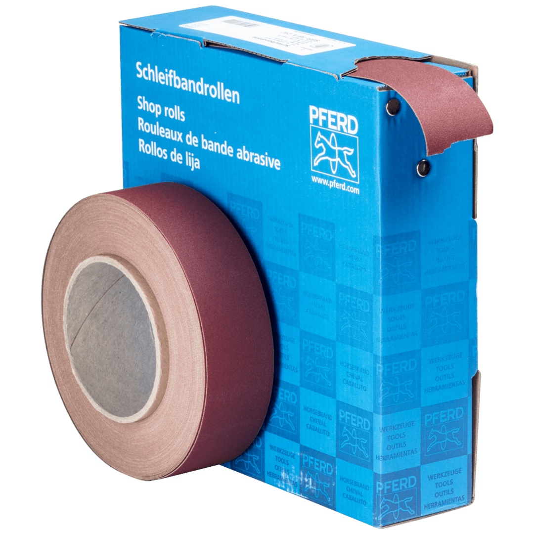 PFERD TOOLS Korund Schleifbandrolle Gewebe SBR Breite 38 mmxLänge 25m A240 für universelle Anwendung