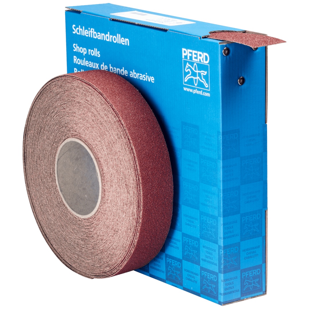 PFERD TOOLS Korund Schleifbandrolle Gewebe SBR Breite 38 mmxLänge 25m A40 für universelle Anwendung