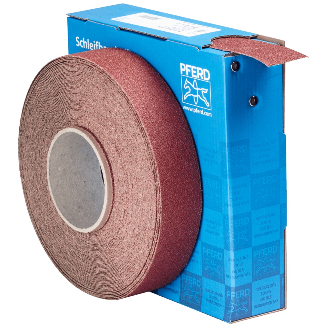 PFERD TOOLS Korund Schleifbandrolle Gewebe SBR Breite 38 mmxLänge 25m A50 für universelle Anwendung