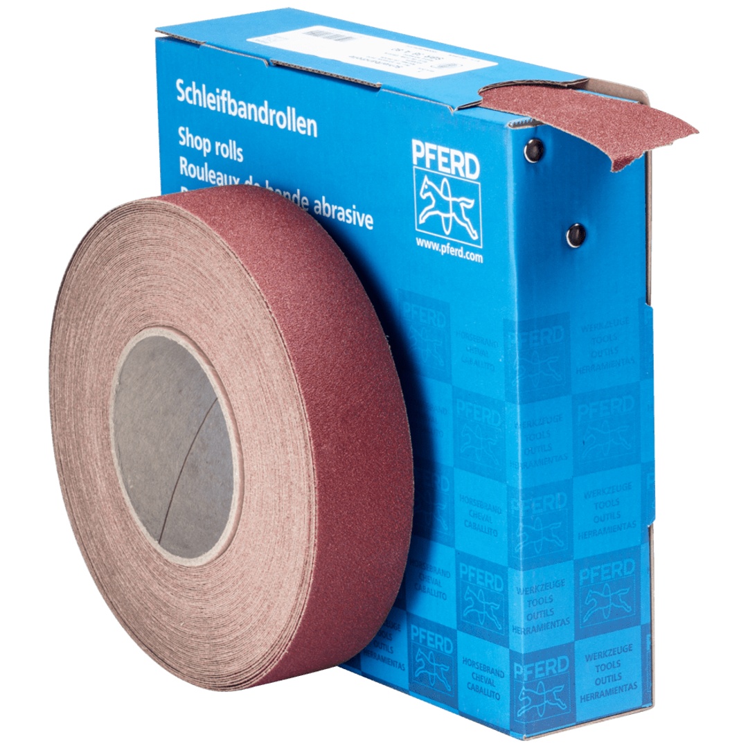 PFERD TOOLS Korund Schleifbandrolle Gewebe SBR Breite 38 mmxLänge 25m A80 für universelle Anwendung
