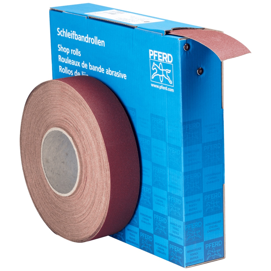 PFERD TOOLS Korund Schleifbandrolle Gewebe SBR Breite 40mmxLänge 50m A150 für universelle Anwendung