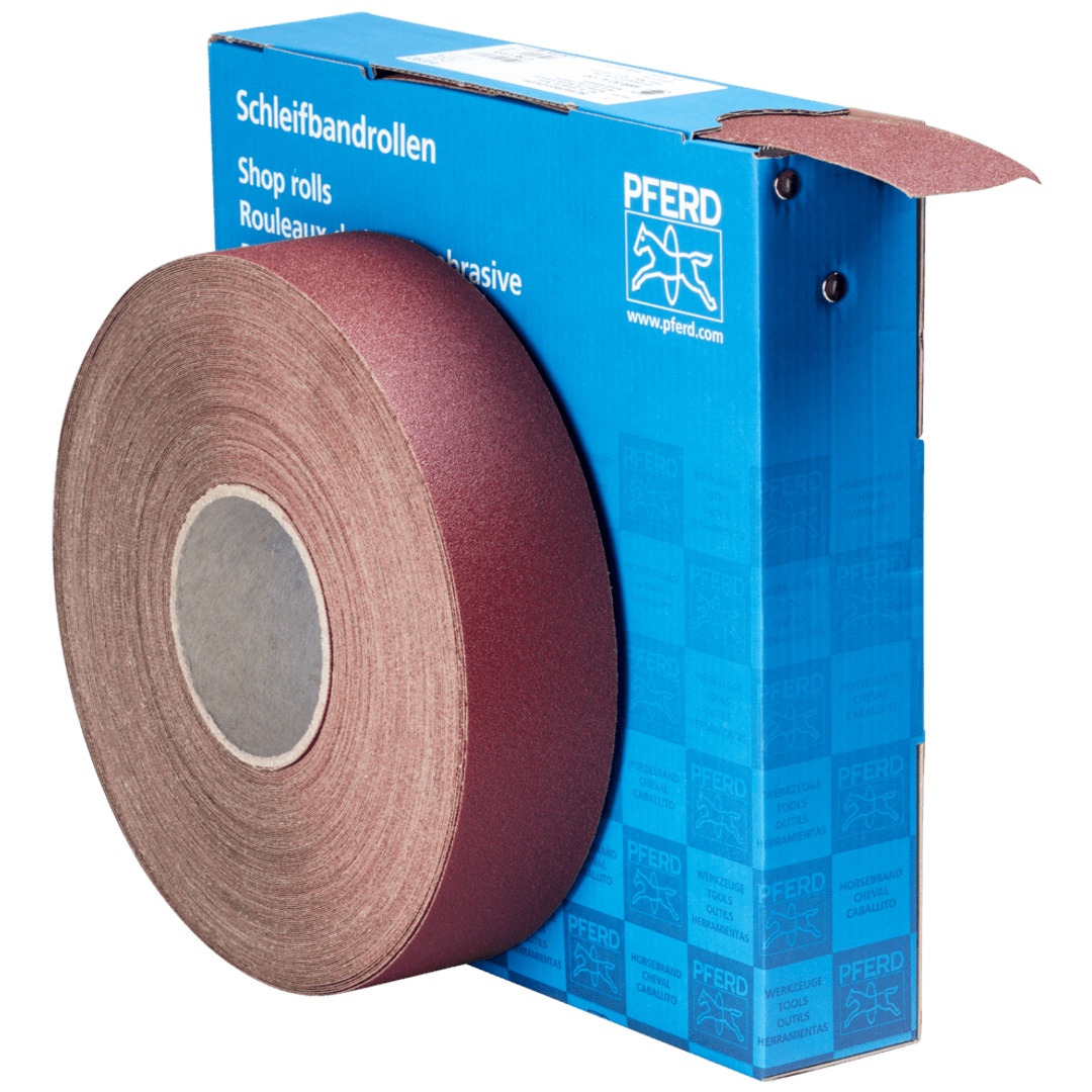 PFERD TOOLS Korund Schleifbandrolle Gewebe SBR Breite 50mmxLänge 50m A100 für universelle Anwendung