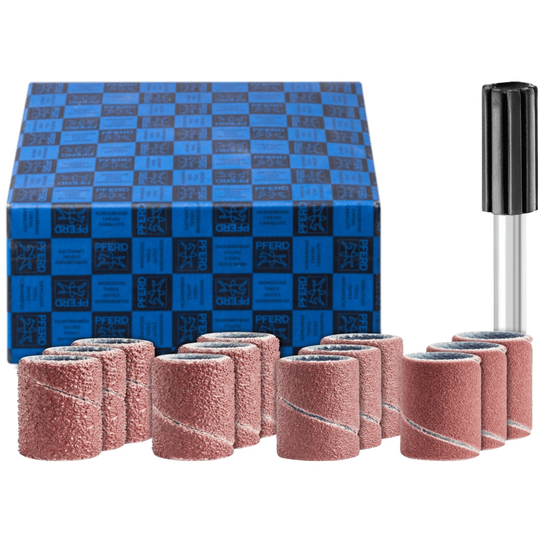 PFERD TOOLS Schleifhülsen-Set 13-tlg. Korund Ø 10x20mm A60,80,150,240 mit Halter Schaft-Ø 6 mm
