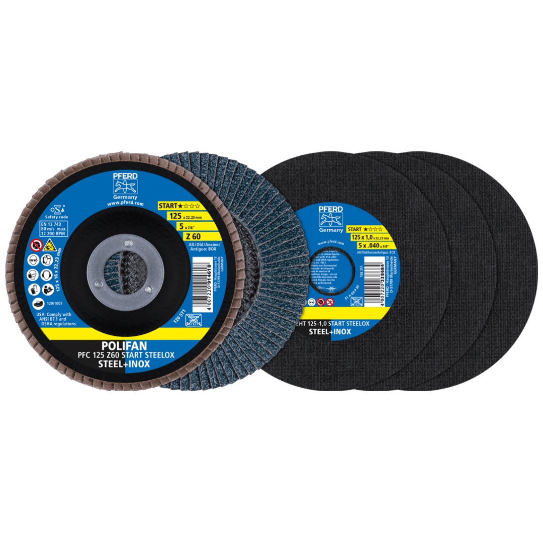 PFERD TOOLS Trenn-/Fächerscheiben-Set 125 Start-Linie START STEELOX EHT 1,0/PFC Z60 für Stahl/Edelstahl