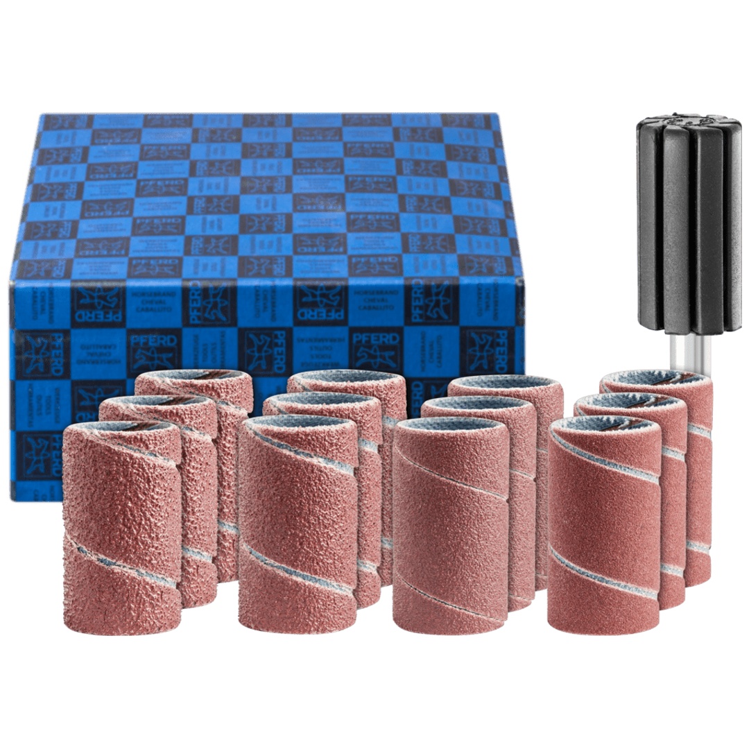PFERD TOOLS Schleifhülsen-Set 13-tlg. Korund Ø 15x30mm A60,80,150,240 mit Halter Schaft-Ø 6 mm
