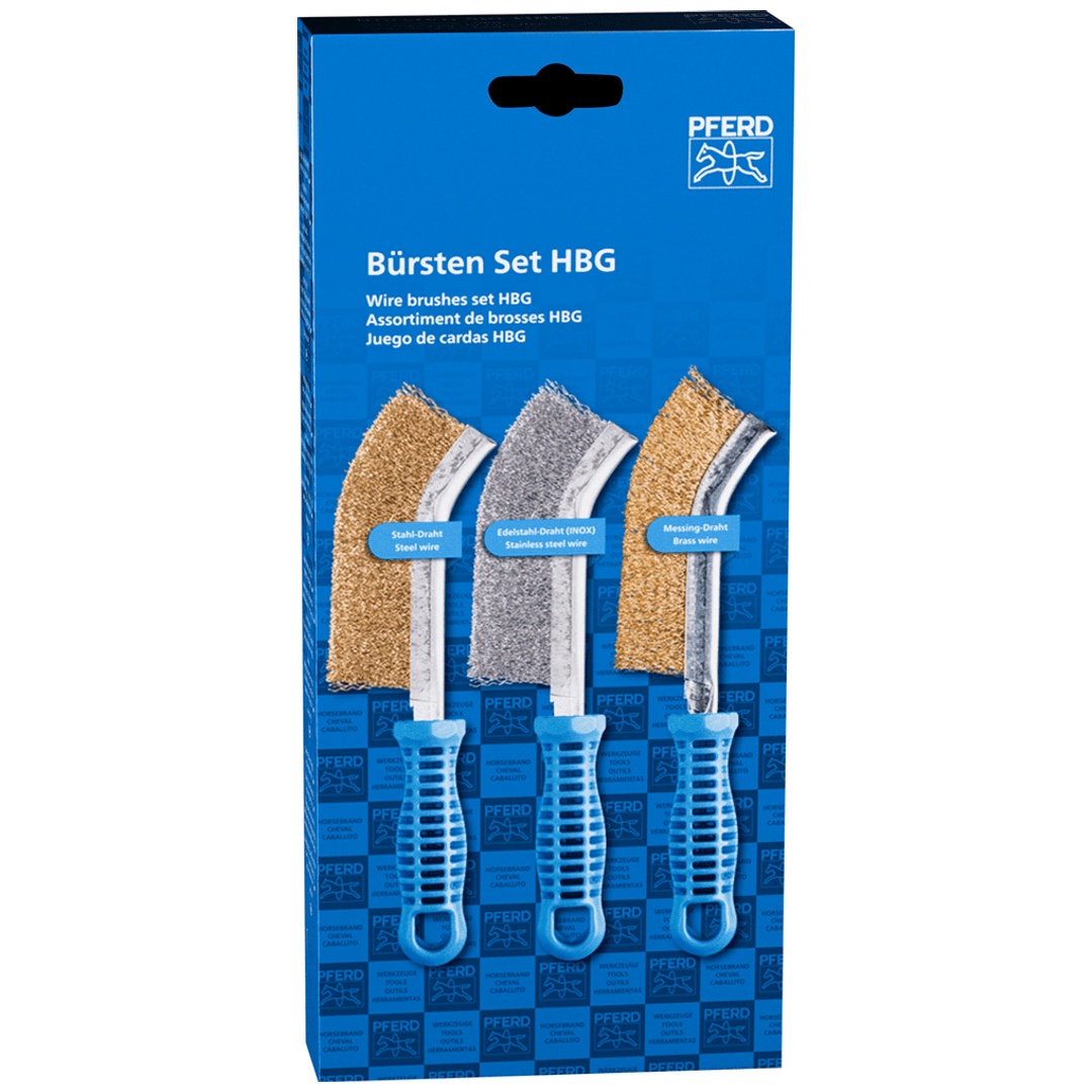 PFERD TOOLS POS Bürsten Set HBG 1reihig Edelstahl-Stahl-Messing-Draht-Ø0,30