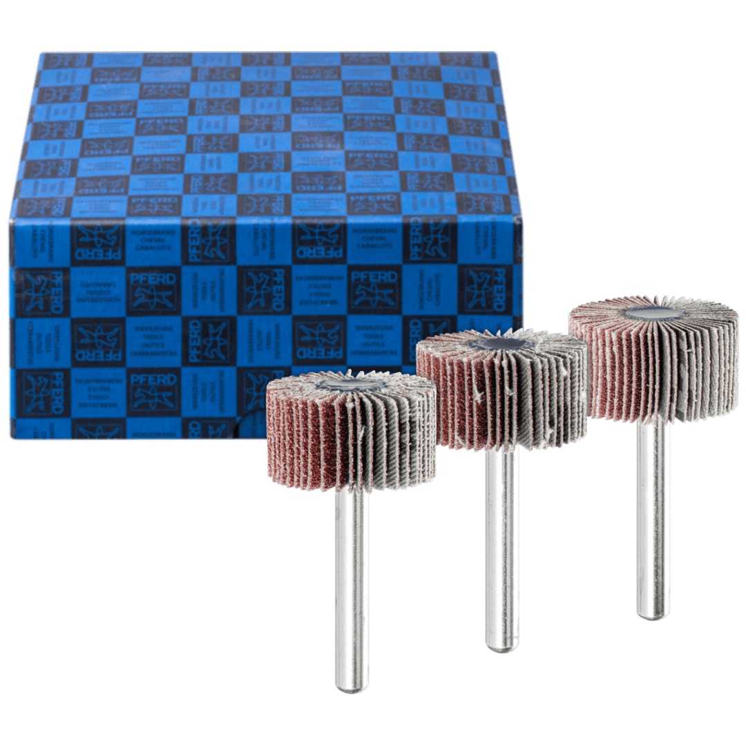 PFERD TOOLS Fächerschleifer-Set 3-tlg. Korund Ø 30x15 mm Schaft-Ø 6 mm A60, 80,120 für Feinschliff und Finish