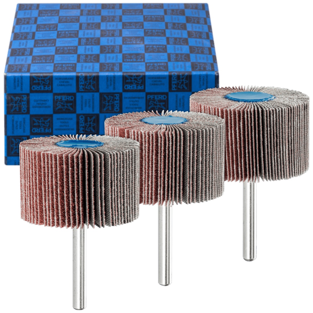 PFERD TOOLS Fächerschleifer-Set 3-tlg. Korund Ø 50x30mm Schaft-Ø 6 mm A60, 80,120 für Feinschliff und Finish