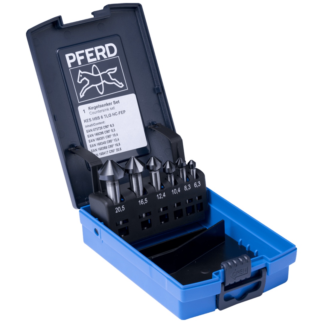 PFERD TOOLS HSS-Kegelsenker-Sets 6-tlg. DIN 335 C 90° mit HICOAT-Beschichtung HC-FEP