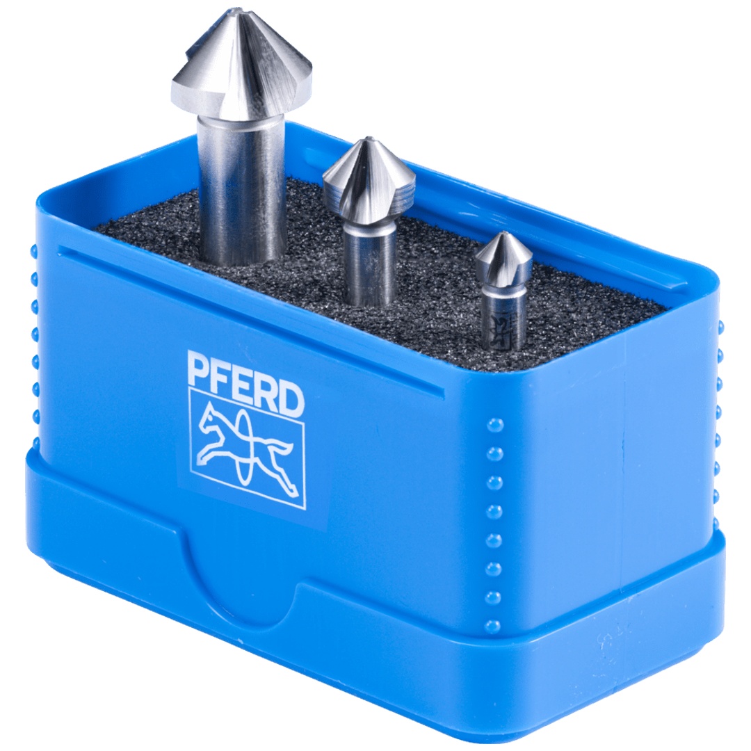 PFERD TOOLS HSS-Kegelsenker-Set UGT 3-tlg. DIN 335 C 90° mit Ungleichteilung