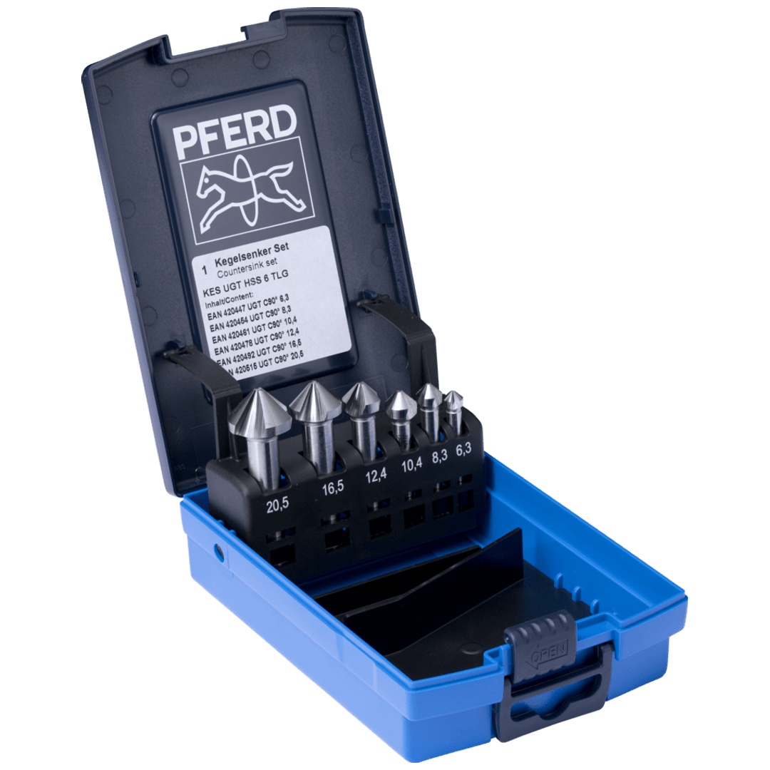 PFERD TOOLS HSS-Kegelsenker-Set UGT 6-tlg. DIN 335 C 90° mit Ungleichteilung