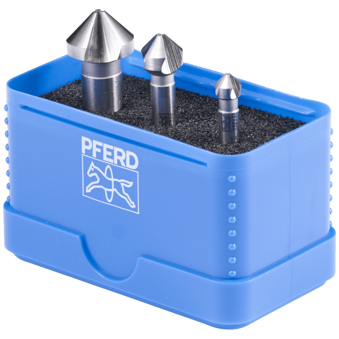PFERD TOOLS HSSE-Kegelsenker-Set UGT 3-tlg. DIN 335 C 90° Ausführung Co5 mit Ungleichteilung