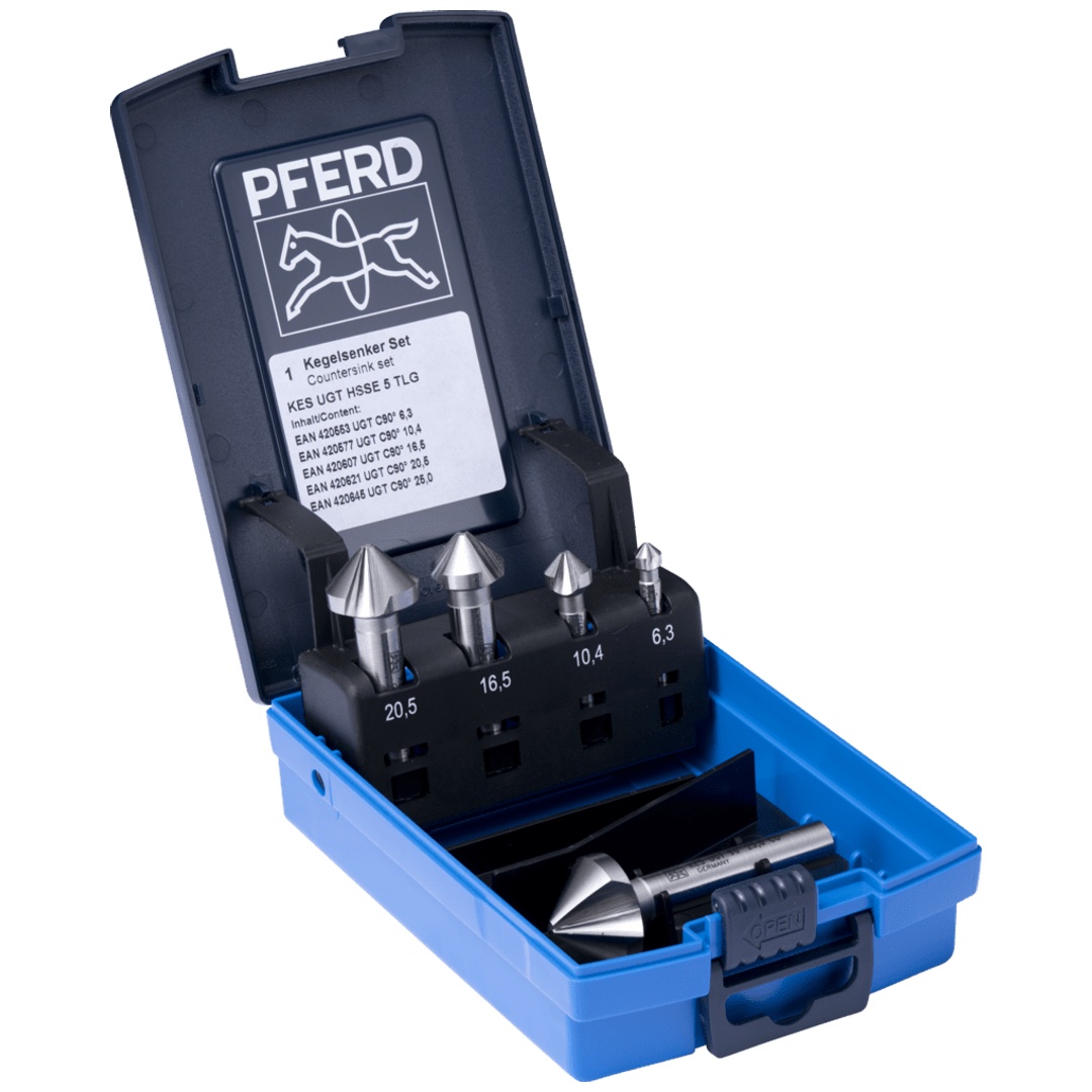 PFERD TOOLS HSSE-Kegelsenker-Set UGT 5-tlg. DIN 335 C 90° Ausführung Co5 mit Ungleichteilung