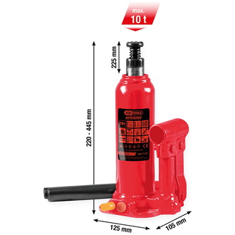 KS Tools performance Hydraulischer Flaschenwagenheber, 10000 kg, Hubhöhe: 222-447 mm