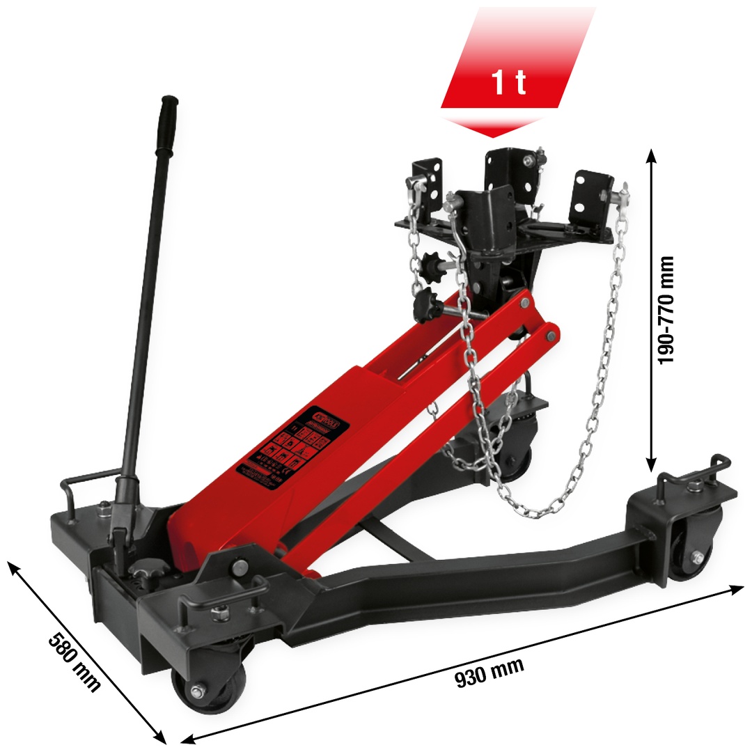 KS Tools performance Hydraulischer-Getriebeheber mit verstellbarer Aufnahmeplatte, 1 t