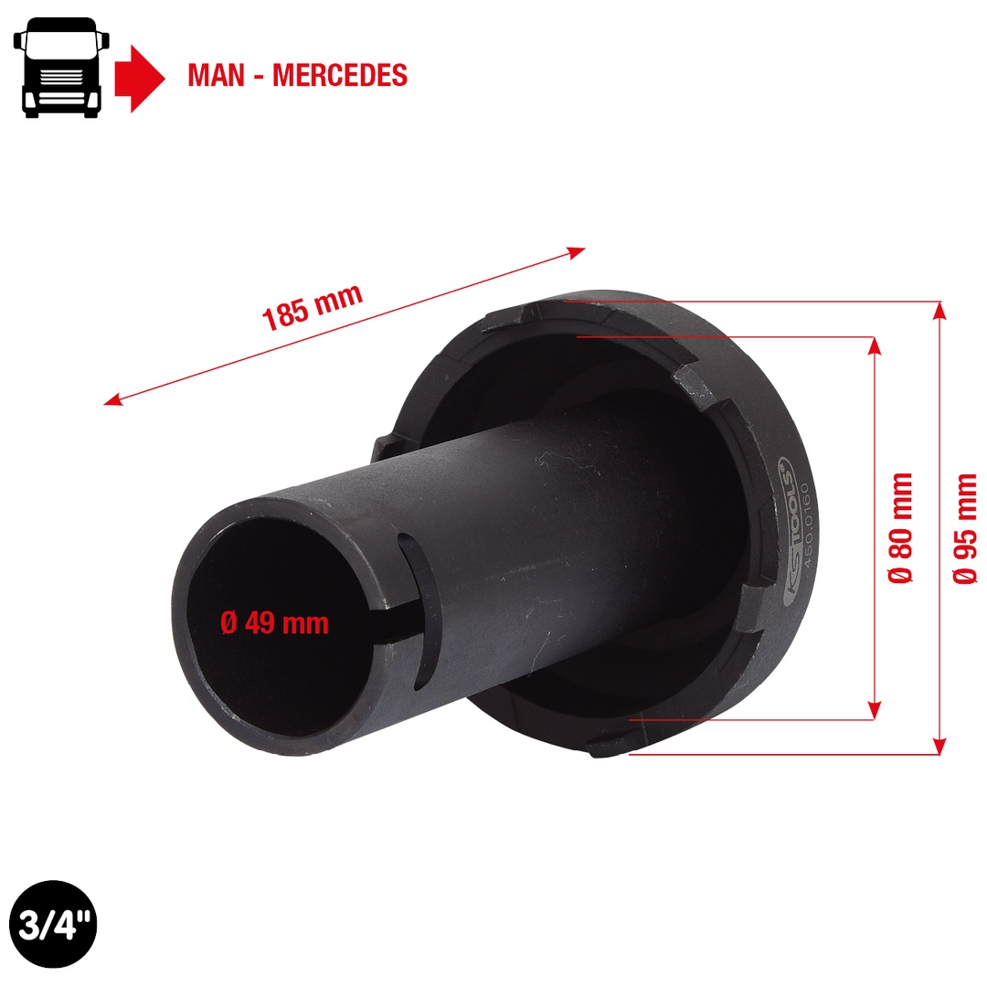 KS Tools 3/4 Nutmuttern-Schlüssel mit 6 Zapfen für Mercedes, 80-95 mm