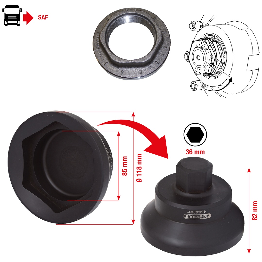 KS Tools Achsmuttern-Schlüssel für SAF 85 mm, Ø 118 mm