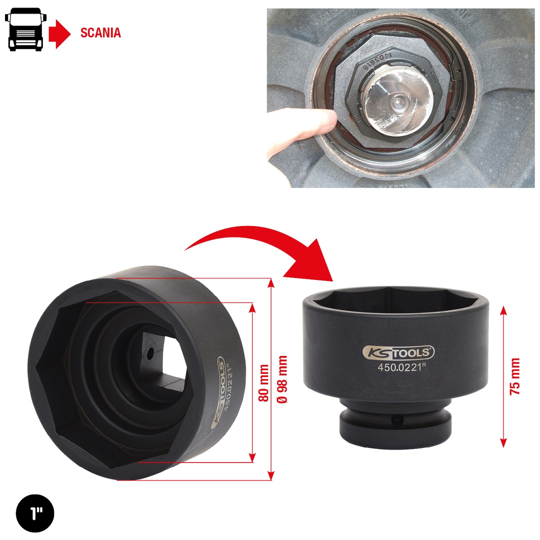 KS Tools 1Achsmuttern-Schlüssel für Scania 8-kant, 80 mm