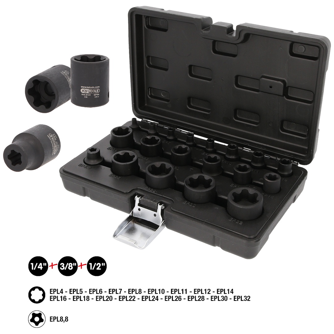 KS Tools 1/4+3/8+1/2 TX Plus-Steckschlüssel-Satz, 19-tlg