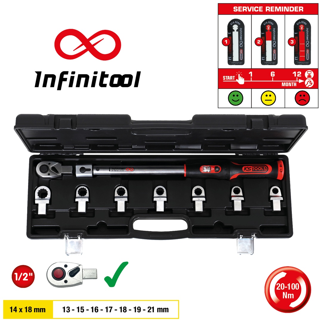 KS Tools 14x18 mm INFINITOOL Einsteck-Drehmomentschlüssel-Satz 20-200 Nm, 9-tlg