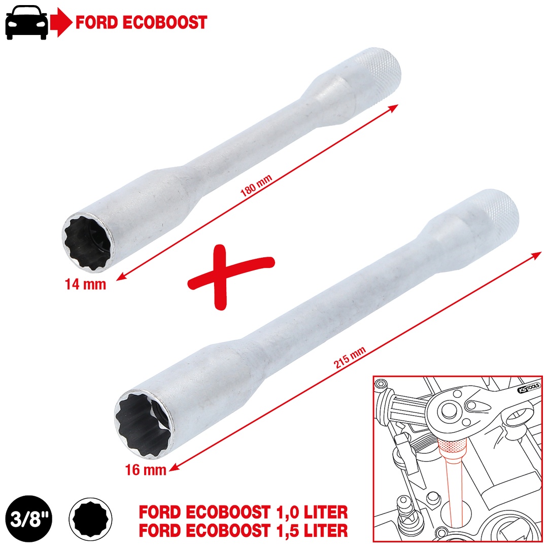 KS Tools 3/8 Zündkerzen-Stecknuss-Satz für EcoBoost Motoren, 2-tlg