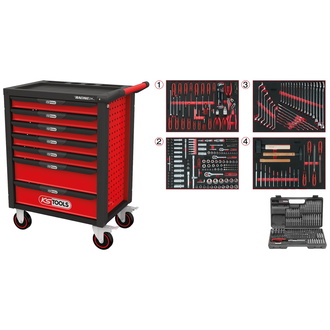 KS Tools RACINGline SCHWARZ/ROT Werkstattwagen mit 7 Schubladen und 515 Premium-Werkzeugen