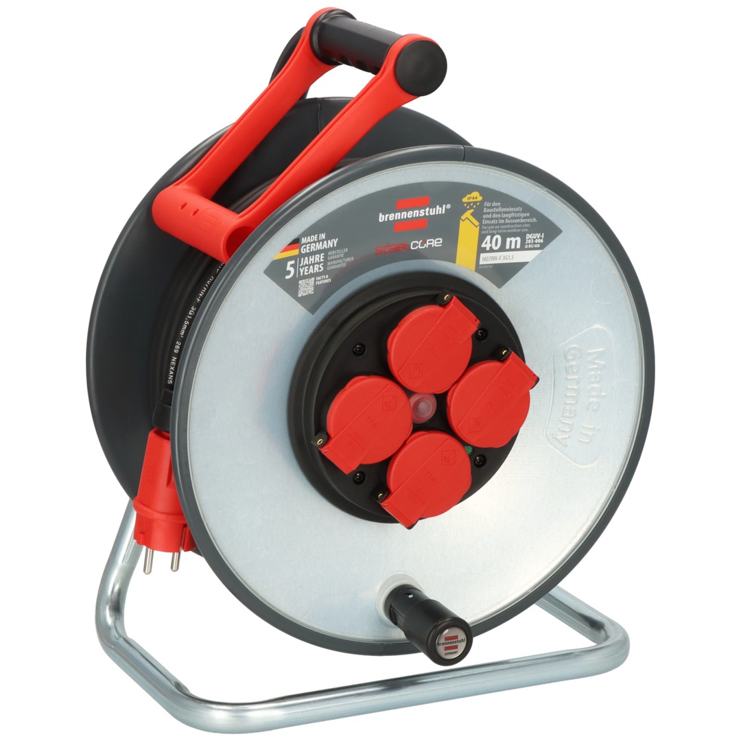 Brennenstuhl Professional Kabeltrommel SteelCore SC 4100 IP44 (40m, Trommelkörper aus Stahlblech, Baustelleneinsatz und ständiger Einsatz im Freien, M