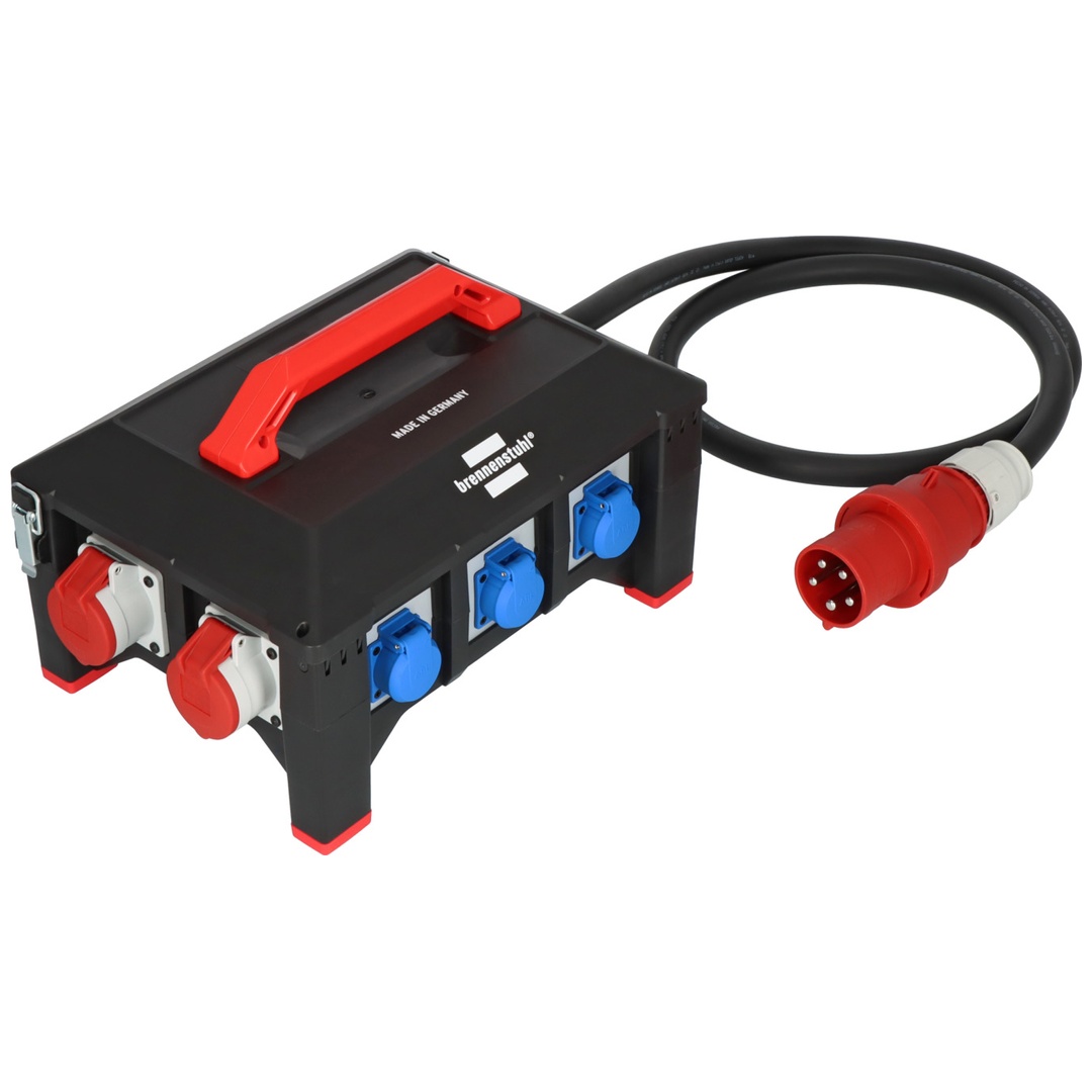 Brennenstuhl Professional Gummi-Stromverteiler BSV 5-63A / Stromverteiler CEE-Stecker 63A (2m Kabel H07RN-F 5G16,0, 1xCEE 400V/32A, 2xCEE 400V/16A, 6x