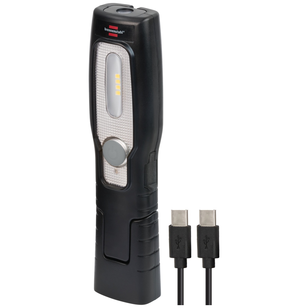 Brennenstuhl LED Akku Handleuchte HL 201 A / LED Werkstattlampe mit Akku (250 + 70lm, knickbarer Haltefuß, handliche Arbeitsleuchte mit Magnet und Hak