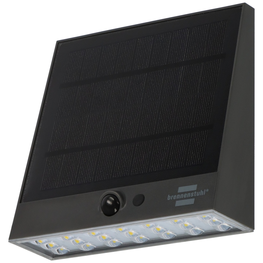 Brennenstuhl Solar LED Strahler SOL 1000 Plana / LED Wandleuchte für außen mit Bewegungsmelder (Solarlampe IP54, 1000lm, 4 verschiedene Licht Modi, Dä