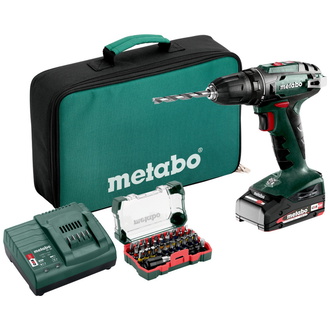 Metabo Akku-Bohrschrauber BS 18 Set, incl. Akku Li-Power 2 Ah, Ladegerät, Zubehör, Werkzeugtasche