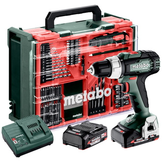 Metabo Akku-Bohrschrauber BS 18 L Set, incl. 2x Akku Li-Power 2 Ah, Ladegerät, Zubehör, Kunststoffkoffer