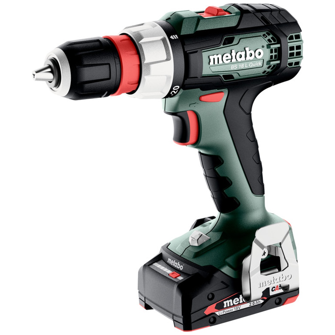 Metabo Akku-Bohrschrauber BS 18 L Quick, incl. 2x Akku Li-Power 2 Ah, Ladegerät, Zubehör, metaBOX