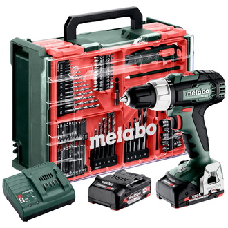 Metabo Akku-Schlagbohrschrauber SB 18 L Mobile Werkstatt, incl. 2x Akku LiPower 2 Ah, Ladegerät, Zubehör-Set, Kunststoffkoffer