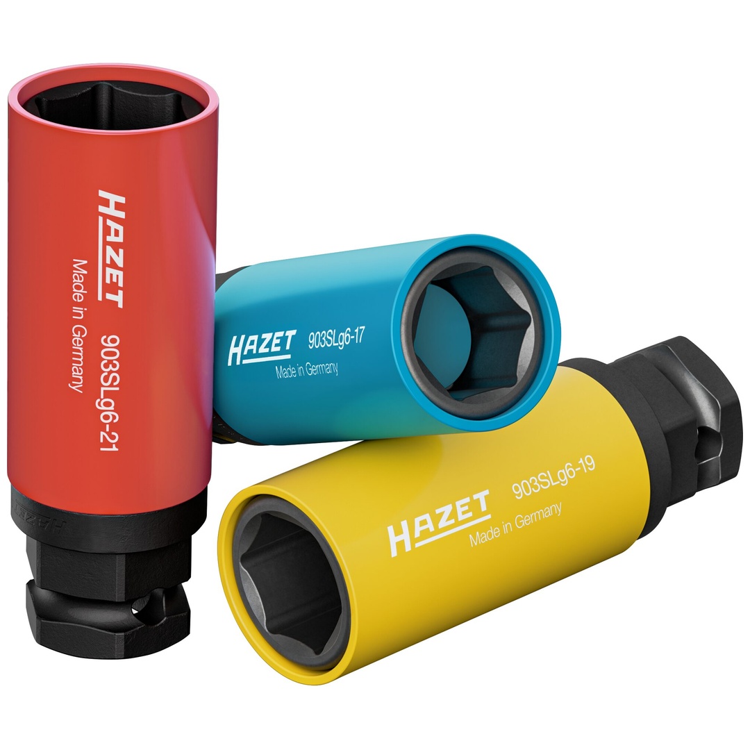 Hazet Schlag-Maschinenschrauber Steckschlüsseleinsatz Satz 903SLG6/3, 1/2 (12,5 mm) Vierkant hohl, 24 mm Außen-Sechskant, Außen Sechskant-Tractionspr