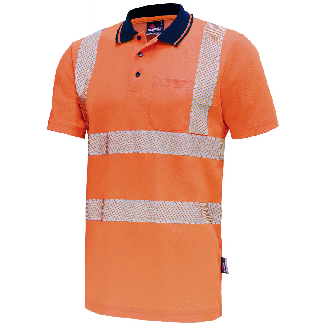 Vizwell Warnschutz Polo-Shirt VWP Gr. 4XL leuchtorange/marine