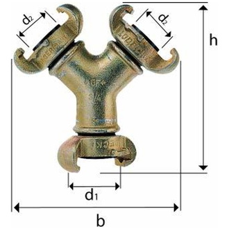 Lüdecke Dreiwegestück Temperguss, 3 x 1" mit KlauenkupplungLÜDECKE