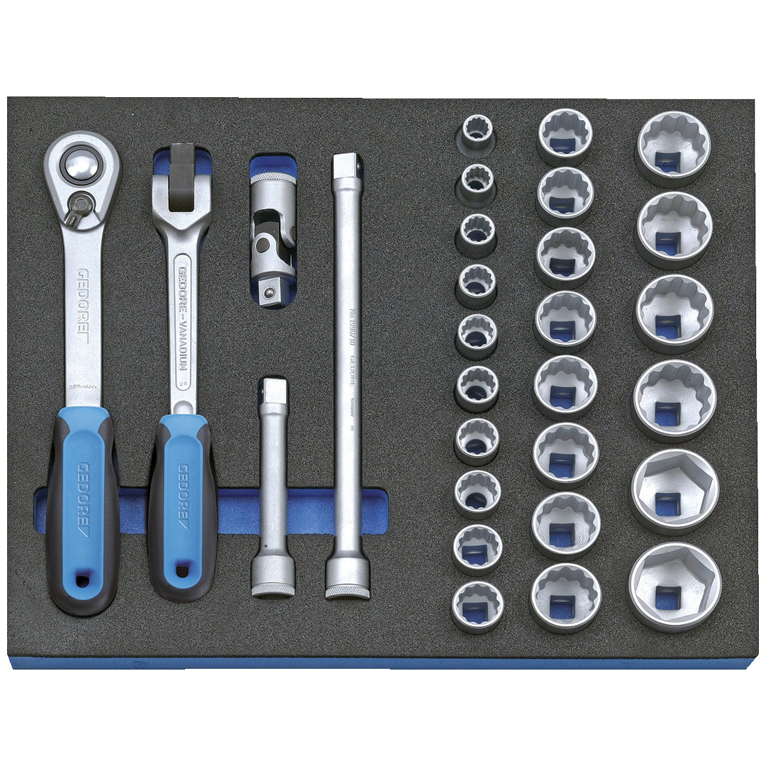 Gedore Steckschlüssel-Sortiment 1/2 in Check-Tool-Modul, 29-tlg.