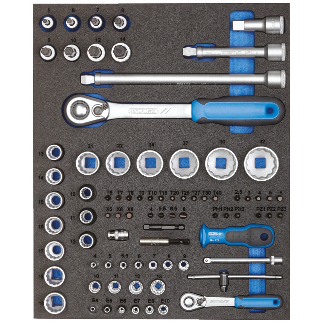 Gedore Steckschlüssel-Sortiment 1/4+1/2 in 2/4 Check-Tool-Modul