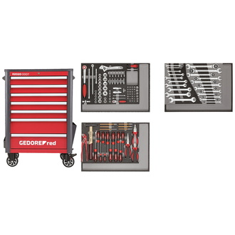 Gedore Werkzeugsatz im Werkstattwagen WINGMAN rot 129-tlg., Nr. R22071004