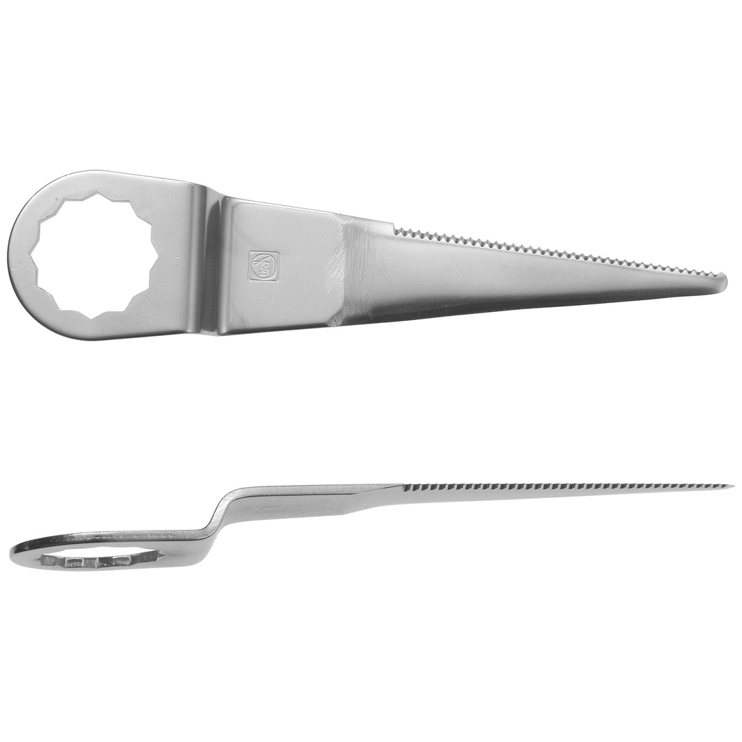 FEIN Schneidmesser gerade Form, Schneidenlänge 60 mm, Gesamtlänge 120 mm, Z-Biegung, verzahnt