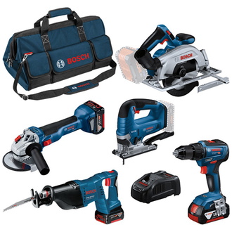 Bosch Combo Kit Set, 5 18V: GSR 18V-55/GWS 18V-10/GKS 18V-57-2/GSA 18V-LI/GST 18V-125B