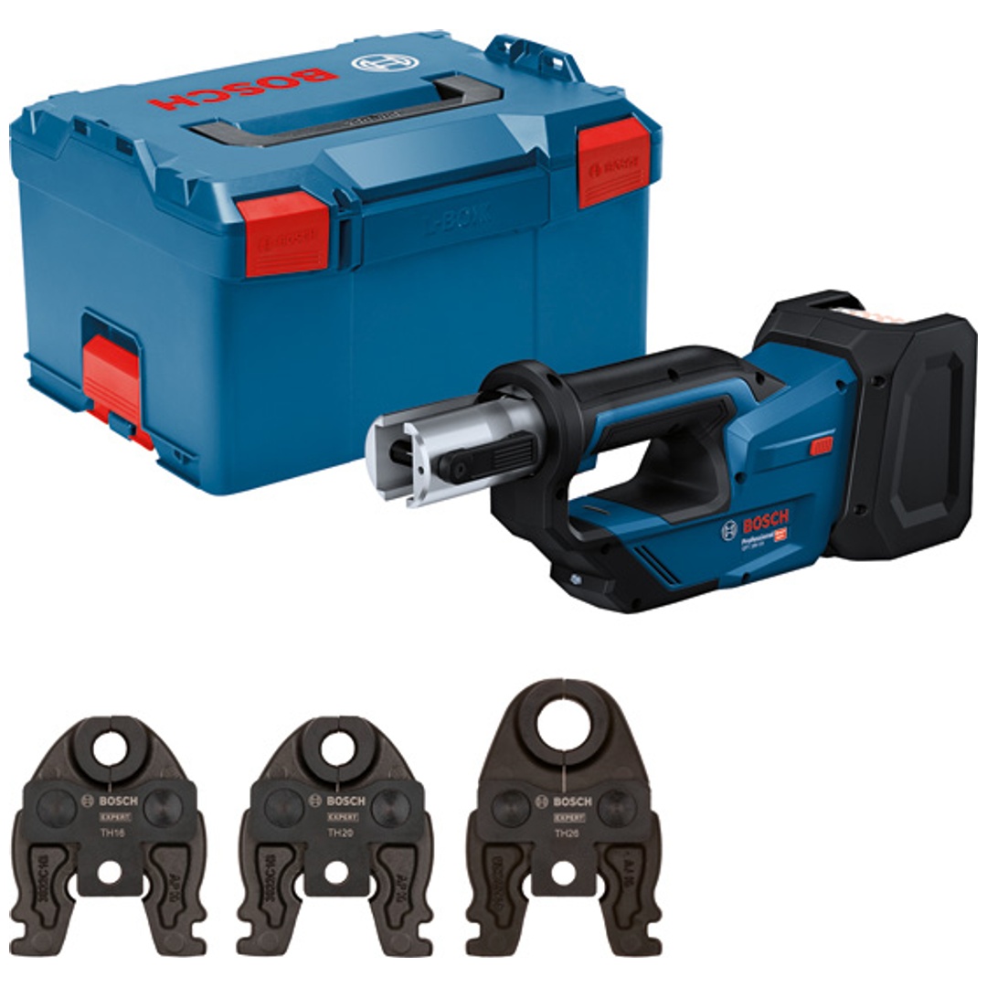 Bosch Akku-Presswerkzeug GPT 18V-19 Kit TH, incl. 3x Pressbacke, L-BOXX
